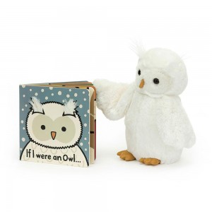 Dziecko Jellycat If I Were An Owl Board and Bashful Owl Medium, Białe | Polska GUMQ-72043