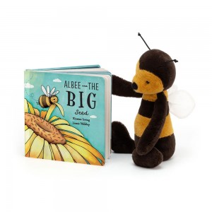 Książeczka Z Ogonkami Jellycat Albee And The Big Seed and Bashful Bee Medium Czarne | Polska NSQD-08479