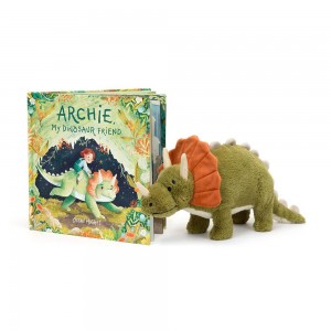 Książeczka Z Ogonkami Jellycat Archie My Dinosaur Friend and Archie Dinosaur Zielone | Polska YNAT-15634