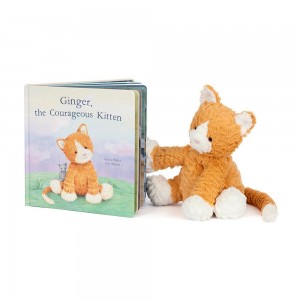Książeczka Z Ogonkami Jellycat Ginger the Courageous Kitten and Fuddlewuddle Ginger Jelonek Pomarańczowe | Polska TLIV-34926