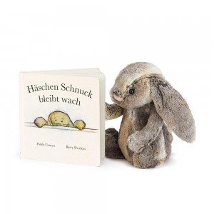 Książeczka Z Ogonkami Jellycat Haschen Schnuck Bleibt Wach Buch & Bashful Cottontail Króliczek Medium Brązowe | Polska PAHN-18369