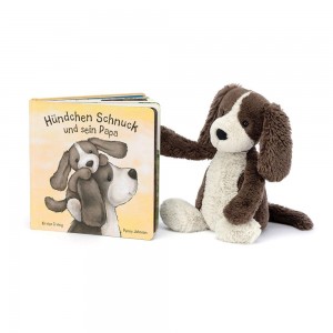Książeczka Z Ogonkami Jellycat Hundchen Schnuck Und Sein Papa Buch and Bashful Fudge Puppy Medium Brązowe | Polska KEXF-84673