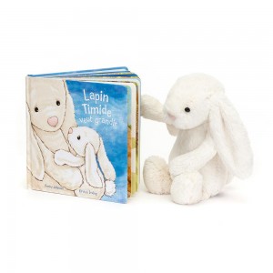 Książeczka Z Ogonkami Jellycat Lapin Timide Veut Grandir Livre and Bashful Cream Króliczek Medium Białe | Polska BGUL-06289