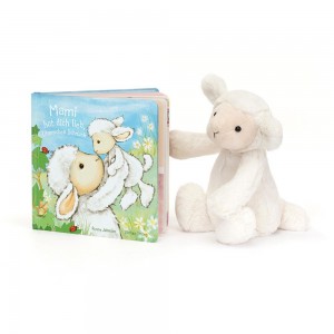 Książeczka Z Ogonkami Jellycat Mami Hat Dich Lieb Lammchen Schnuck Buch and Bashful Lamb Medium Białe | Polska BWGZ-58234
