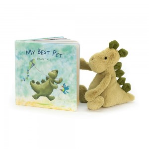 Książeczka Z Ogonkami Jellycat My Best Pet and Bashful Dino Medium Zielone | Polska LCKJ-53976
