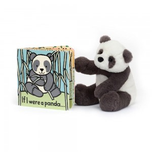 Książeczka Z Ogonkami Jellycat Panda and Harry Panda Cub Small Czarne | Polska TLYW-15460