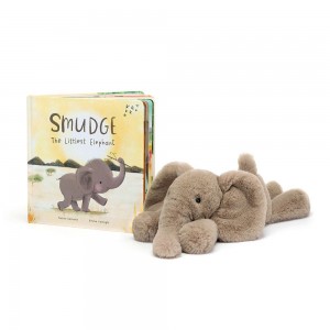 Książeczka Z Ogonkami Jellycat Smudge the Littlest Słoń and Smudge Słoń Medium Szare | Polska VZFI-53419