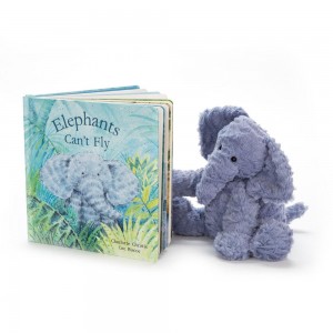 Książeczka Z Ogonkami Jellycat Słońs Can't Fly and Fuddlewuddle Słoń Medium Niebieskie | Polska JLRN-47301