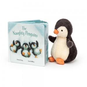 Książeczka Z Ogonkami Jellycat The Naughty Penguins and Peanut Penguin Medium Czarne | Polska NEQH-45039