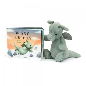 Książeczka Z Ogonkami Jellycat The Sky Dragon and Bashful Dragon Medium Zielone | Polska BIPJ-70482