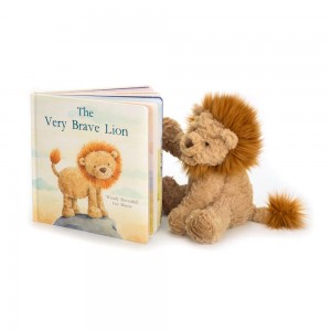 Książeczka Z Ogonkami Jellycat The Very Brave Lion and Fuddlewuddle Lion Medium Brązowe | Polska GODE-13580