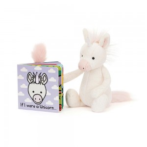 Książeczka Z Ogonkami Jellycat Unicorn Board and Bashful Unicorn Medium Fioletowe | Polska QKWP-45071