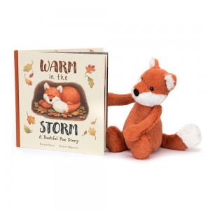 Książeczka Z Ogonkami Jellycat Warm in the Storm and Bashful Fox Cub Medium Białe | Polska BCIZ-53064