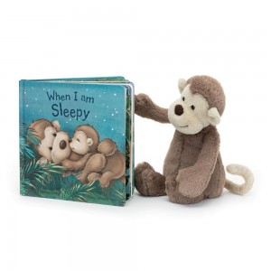 Książeczka Z Ogonkami Jellycat When I Am Sleepy and Bashful Monkey Medium Brązowe | Polska YFQJ-64107