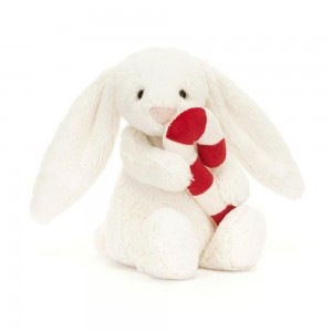 Pluszaki Jellycat Bashful Króliczek with Candy Cane,7.1in x 3.5in x 3.1in Białe | Polska NCXP-29356