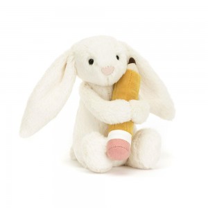 Pluszaki Jellycat Bashful Króliczek with Pencil,7.1in x 3.5in x 3.1in Białe | Polska OCTQ-28345
