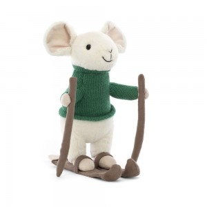 Pluszaki Jellycat Merry Mouse Skiing,19cm x 8cm x 15cm Białe | Polska FIGN-02763