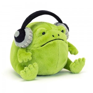 Pluszaki Jellycat Ricky Rain Frog Headphones,15cm x 16cm x 18cm Zielone | Polska CSLN-59243