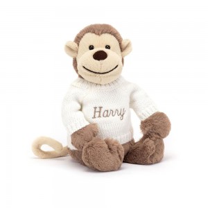 Swetry Jellycat Bashful Monkey with Cream,31cm x 12cm x 9cm Brązowe | Polska IWJV-85973