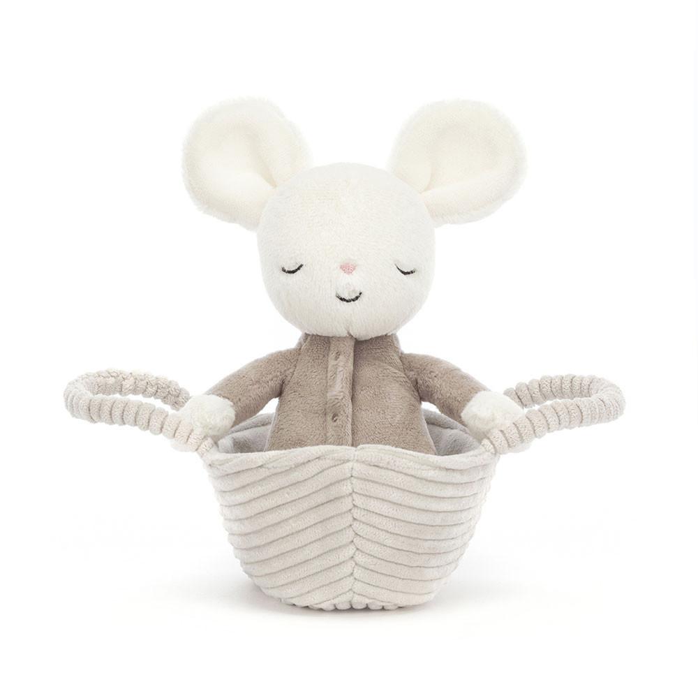 Pluszaki Jellycat Rock-a-Bye Mouse,12cm x 9cm x 20cm Białe | Polska  MSQA-49126